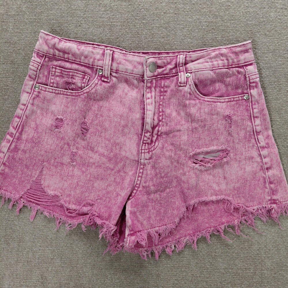 Celebrity Pink Acid Wash Denim High Rise Distressed Raw Hem Shorts Size 9 Beach